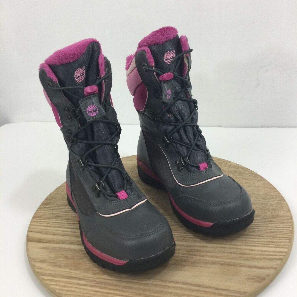 Timberland Youth Girls Thermolite 200 Gram Water Proof Snow Boots Pink/Gray Sz 2 - Picture 2 of 14